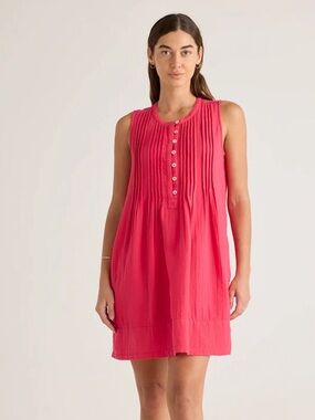 NWOT Quince Cotton Gauze Sleeveless Dress Hot Pink Sz M